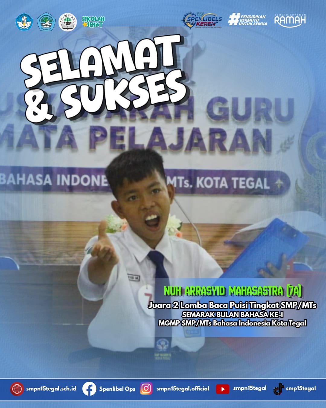 Nuh Arrasyid Raih Juara 2 Lomba Baca Puisi Kota Tegal