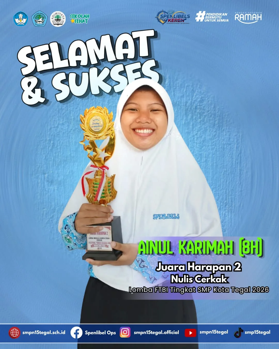 Ainul Karimah Raih Juara Harapan 2 Lomba Nulis Cerkak FTBI Tingkat Kota Tegal 2026
