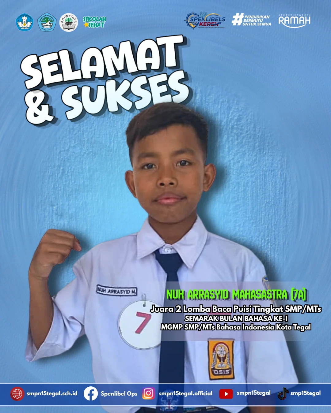 Nuh Arrasyid Raih Juara 2 Lomba Baca Puisi Kota Tegal